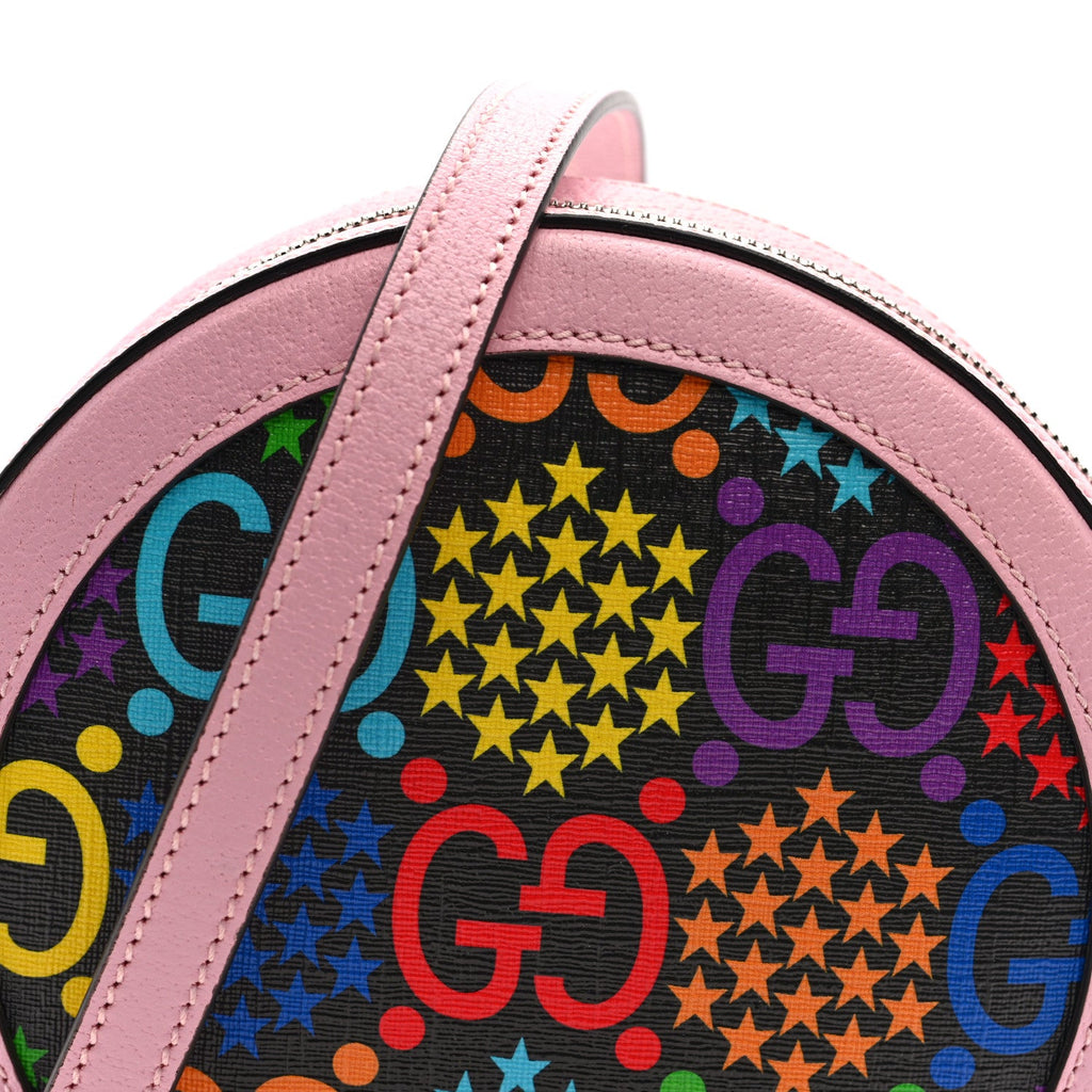 GG Supreme Monogram Psychedelic Round Shoulder Bag Black Multicolor Sugar Pink
