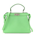 Vitello Seta Shiny Nappa Logo Embossed Laces Medium Peekaboo I SEE U Satchel Edamame