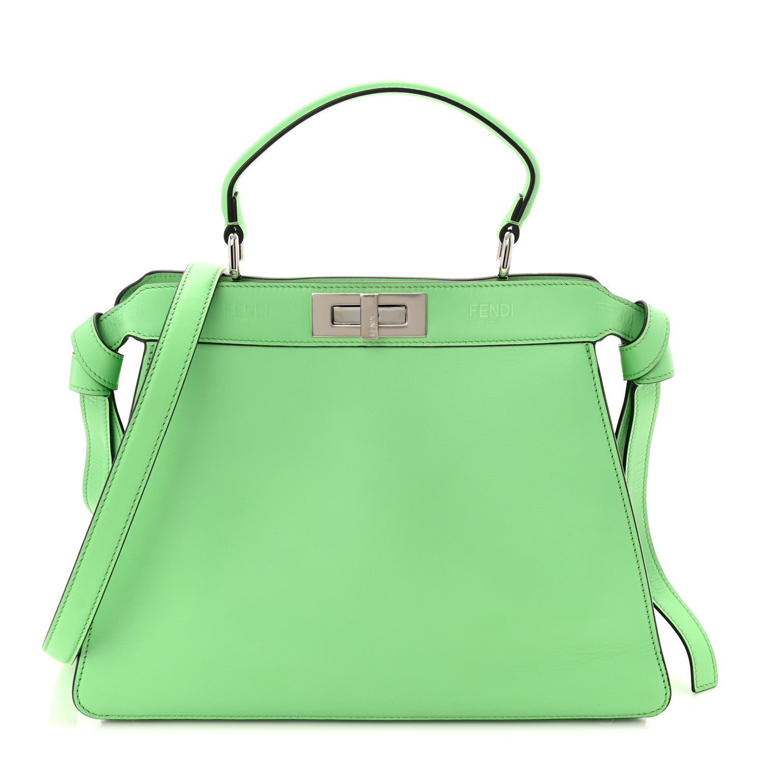 Vitello Seta Shiny Nappa Logo Embossed Laces Medium Peekaboo I SEE U Satchel Edamame