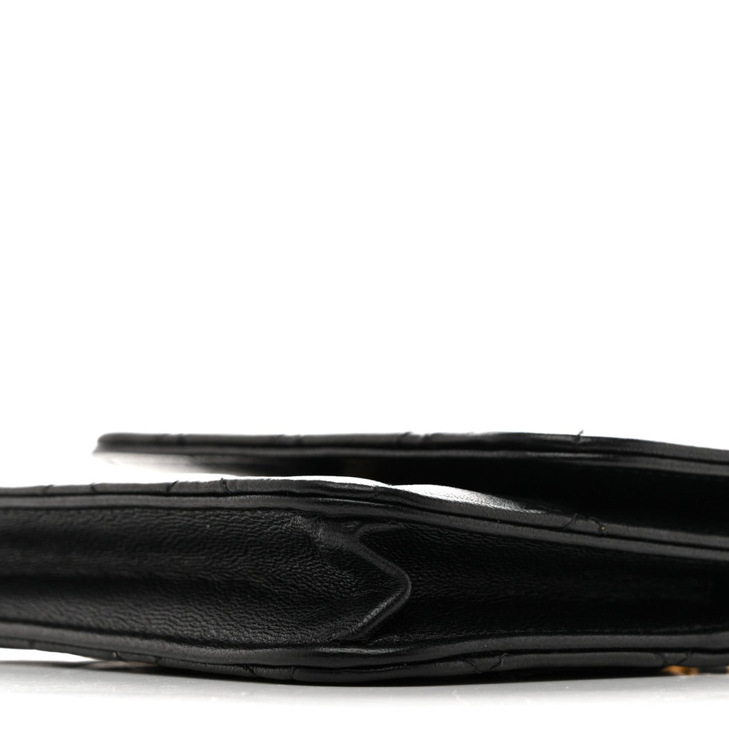 Lambskin Quilted Pearl Crush Clutch With Chain Black