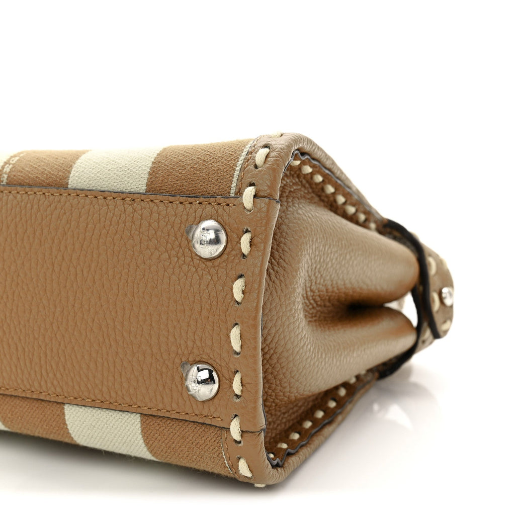 Cuoio Romano Canvas Pequin Striped Selleria Mini Peekaboo Iconic Satchel Beige Sand