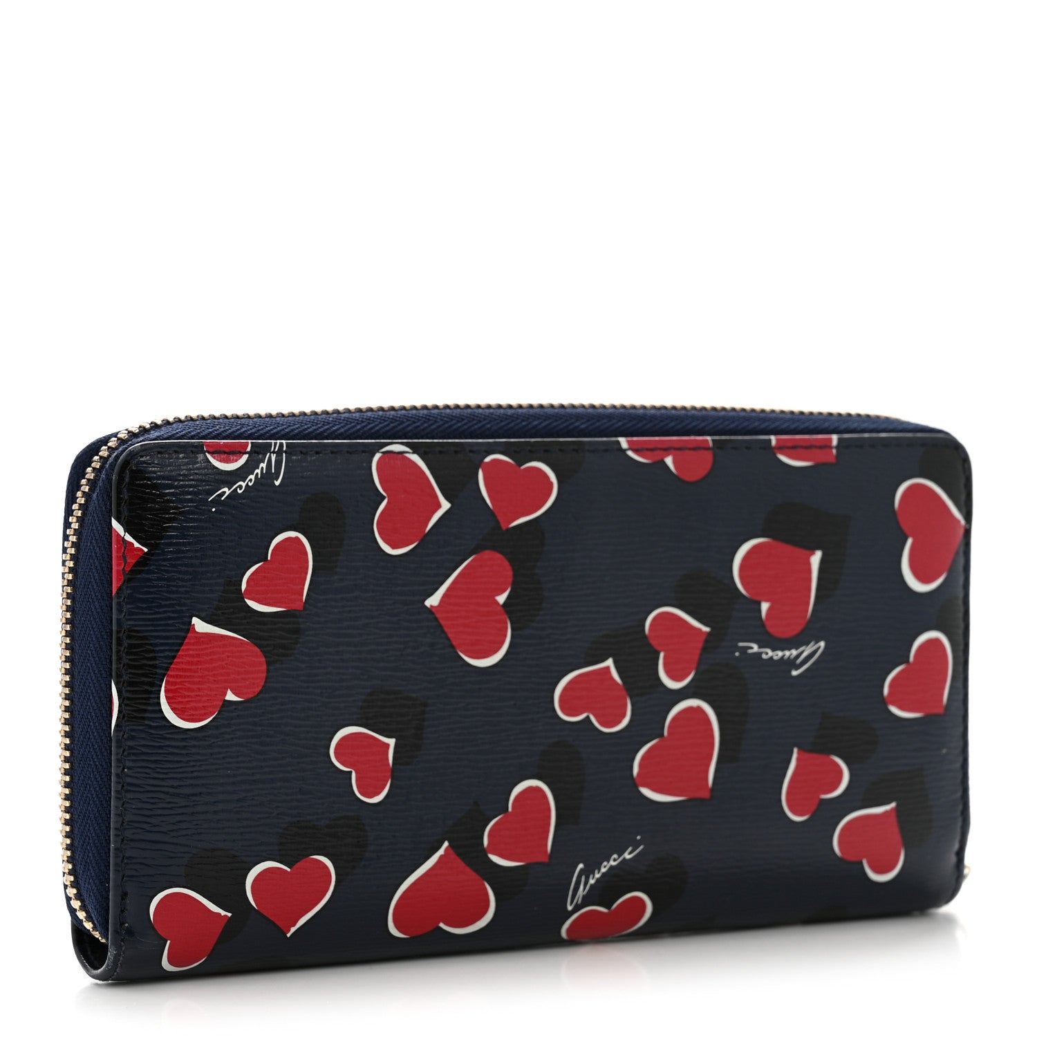 Calfskin Heartbeat Print Zip Around Wallet Blue