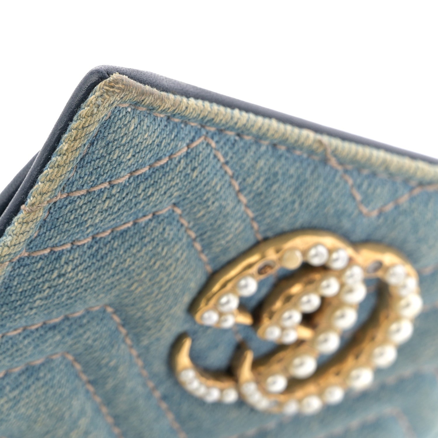 Denim Matelasse Pearly GG Marmont  Case Wallet Blue