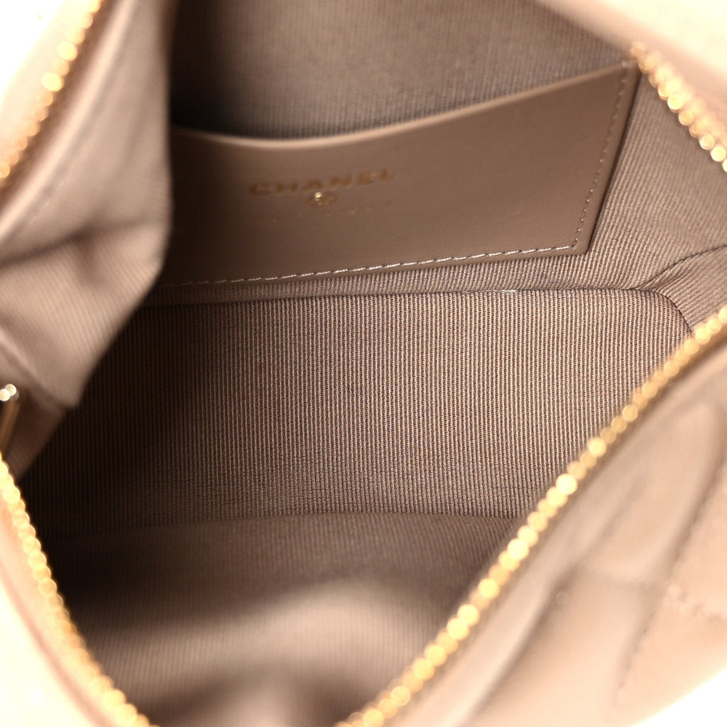 Caviar Quilted Hobo Clutch With Chain Dark Beige
