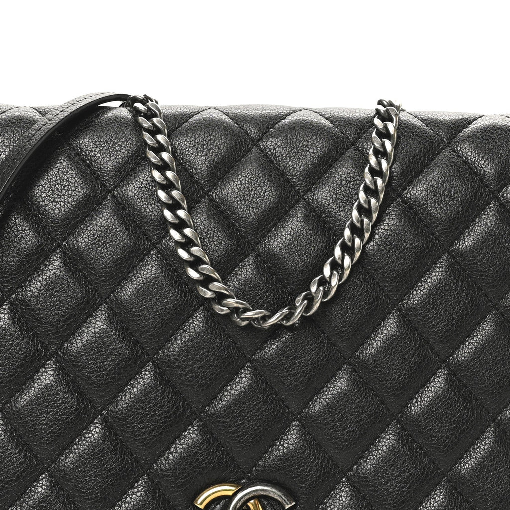 Calfskin Quilted Casual Pocket Messenger Flap Black