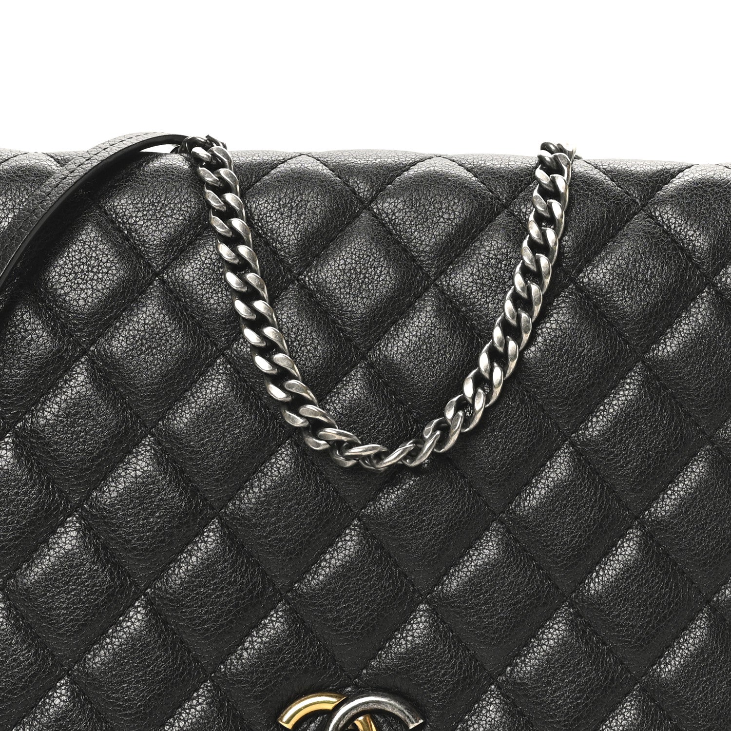 Calfskin Quilted Casual Pocket Messenger Flap Black