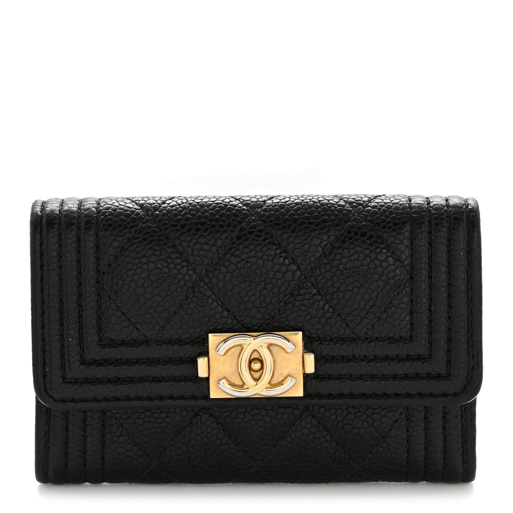 Caviar Quilted Boy Flap  Holder Black
