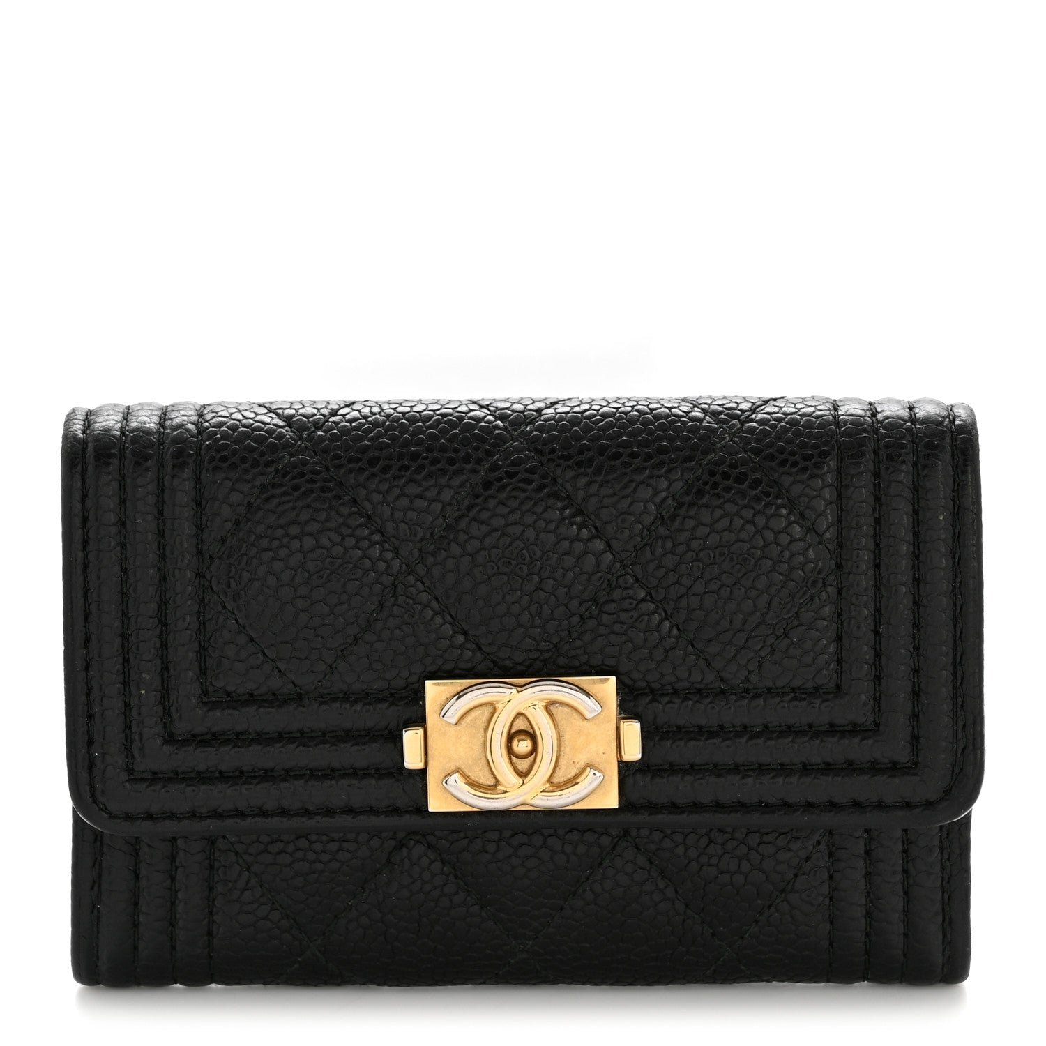Caviar Quilted Boy Flap  Holder Black