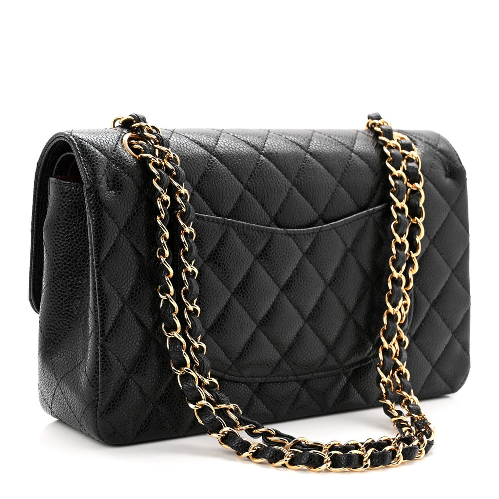 Caviar Quilted Medium Double Flap Black