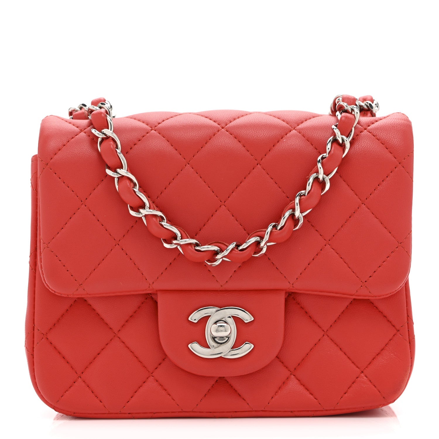 Lambskin Quilted Mini Square Flap Red