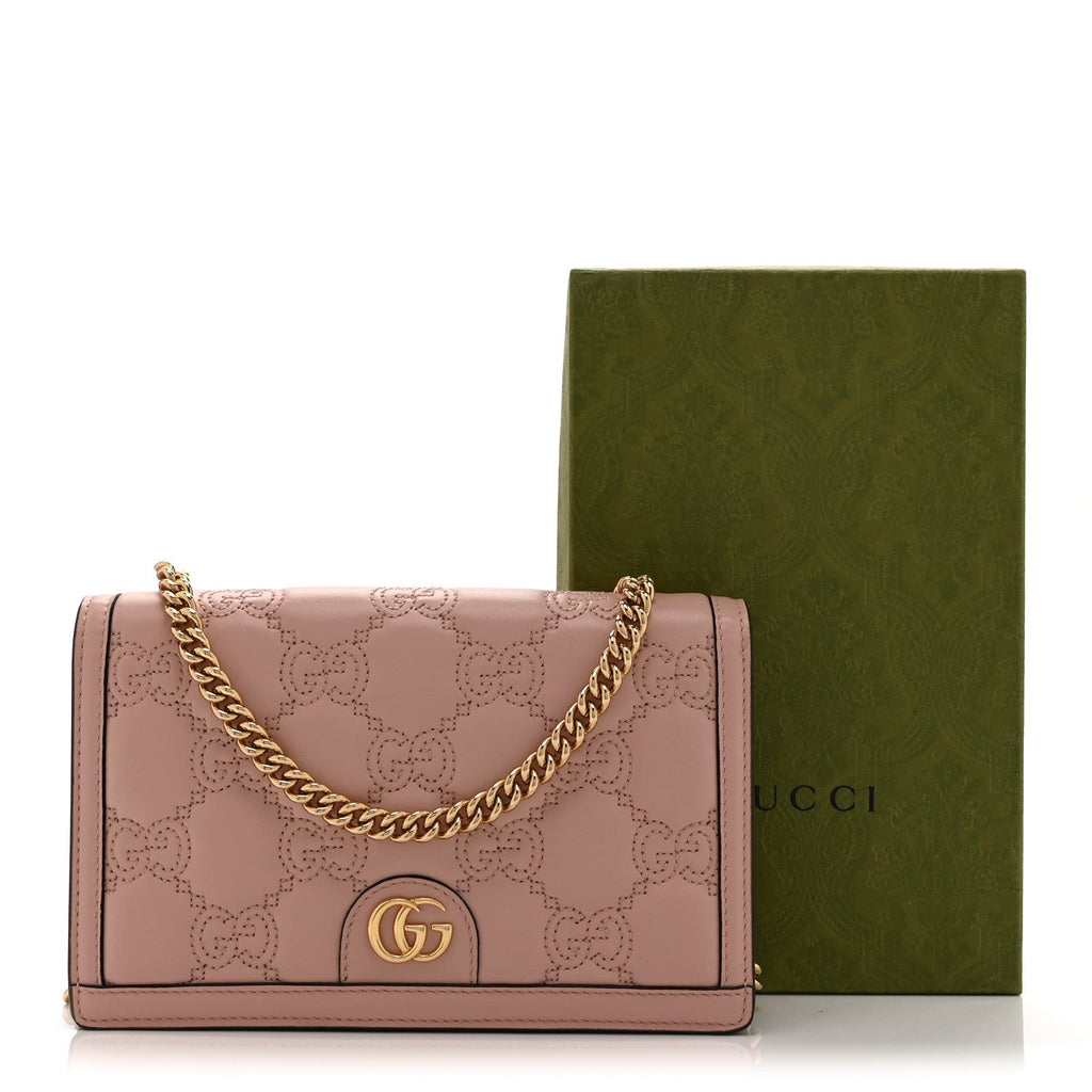 Calfskin GG Matelasse Chain Wallet Rhodamine Light Pink