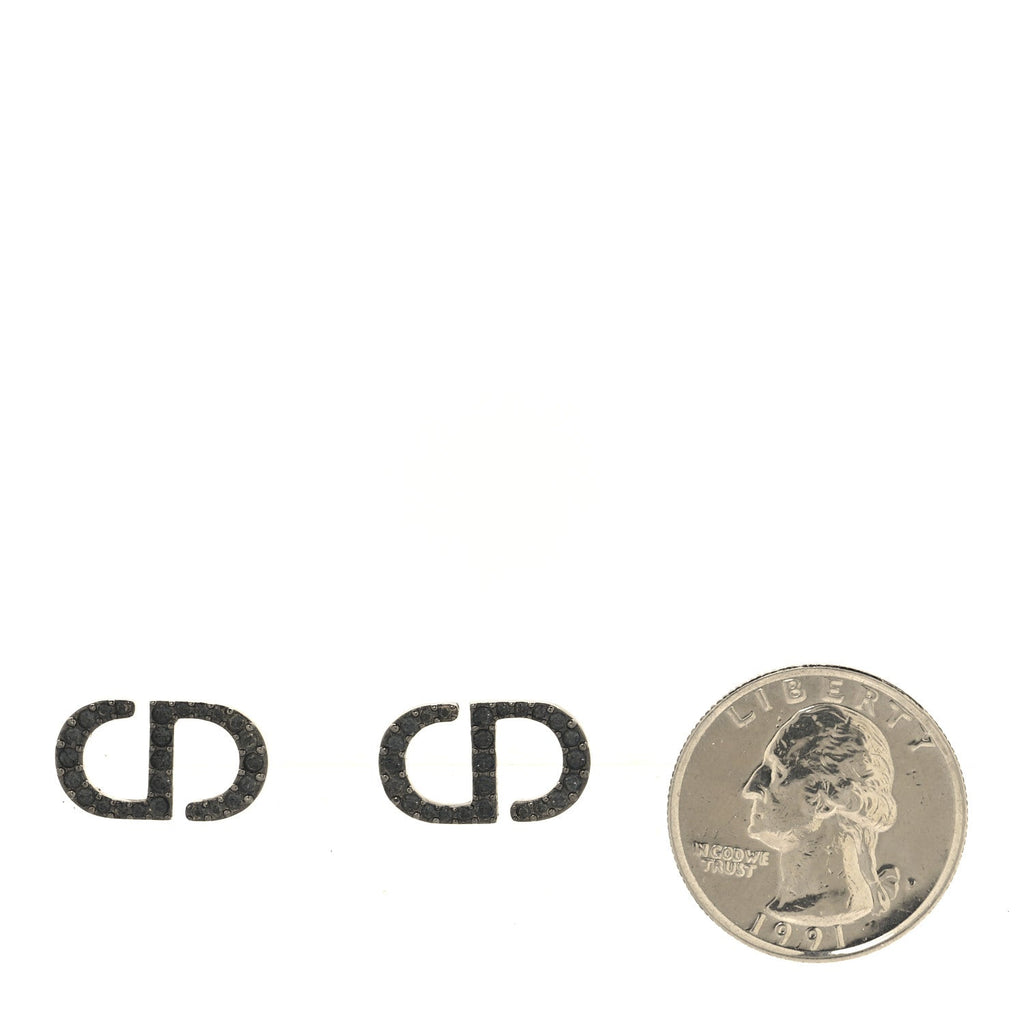 Ruthenium Crystal Petit CD Stud Earrings Black