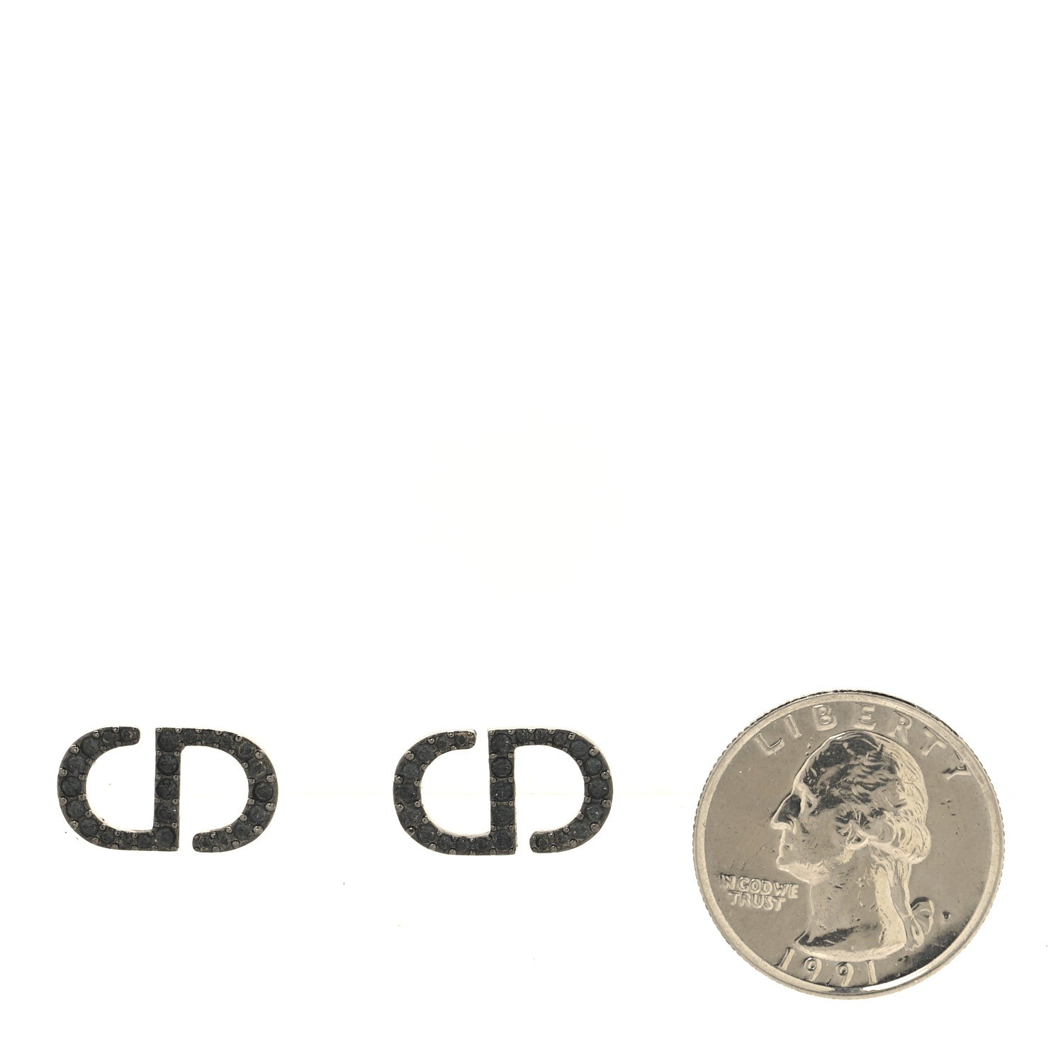 Ruthenium Crystal Petit CD Stud Earrings Black