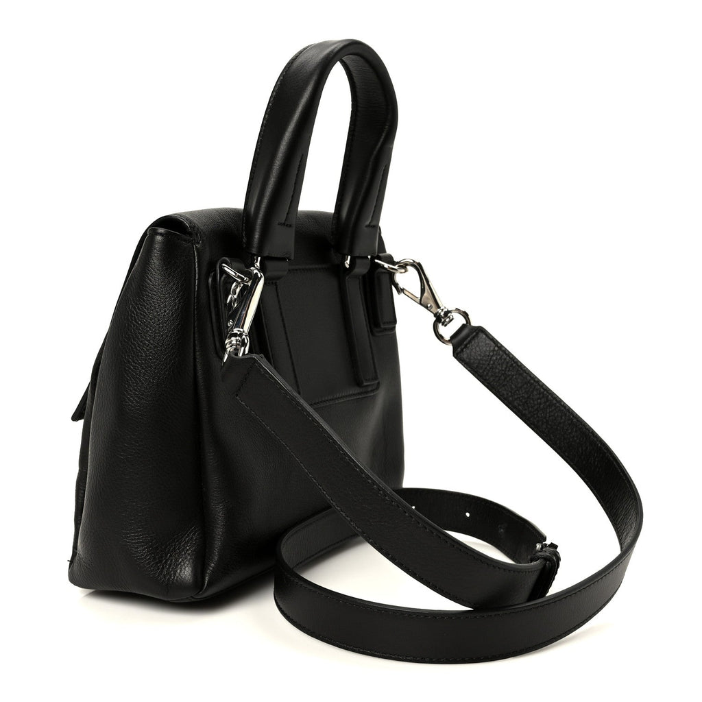 Waxy Grained Calfskin Mini Pandora Pure Flap Bag Black