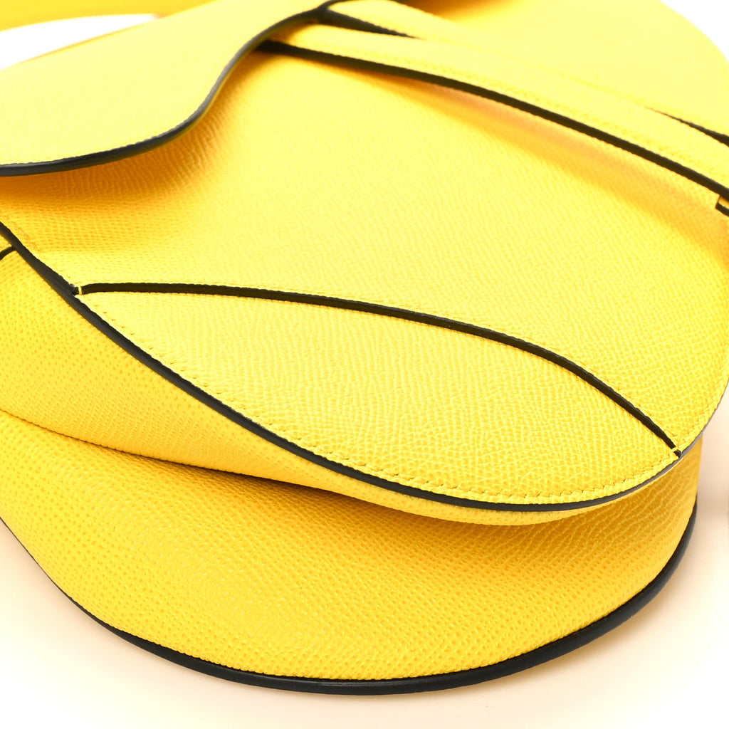Grained Calfskin Saddle Bag With Strap Yellow
