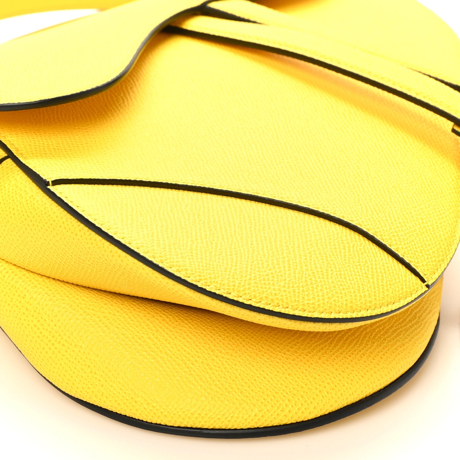 Grained Calfskin Saddle Bag With Strap Yellow
