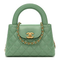 Shiny Aged Calfskin Quilted Nano Kelly Shopper Light Green