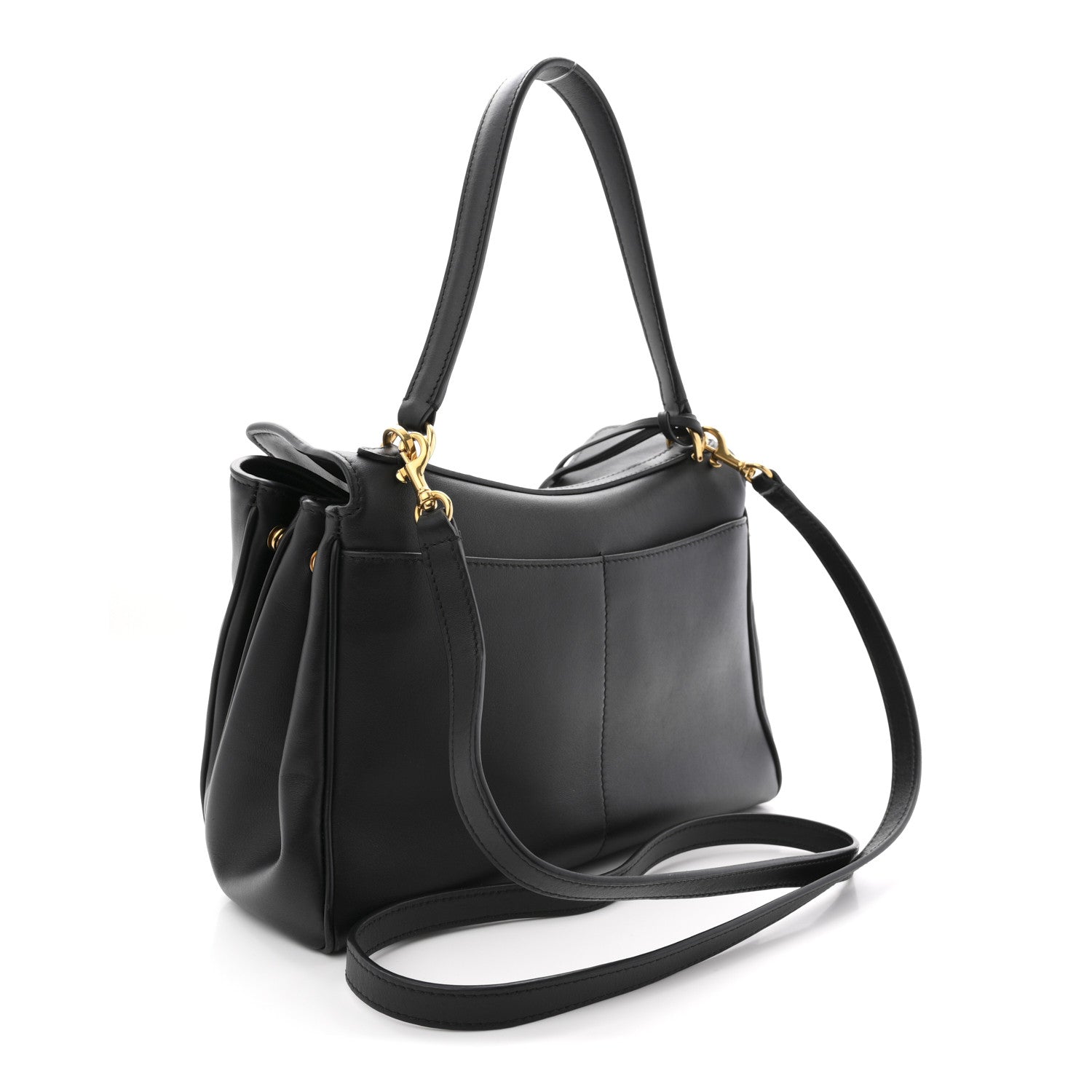 Natural Smooth Calfskin Small Rodeo Top Handle Handbag Black