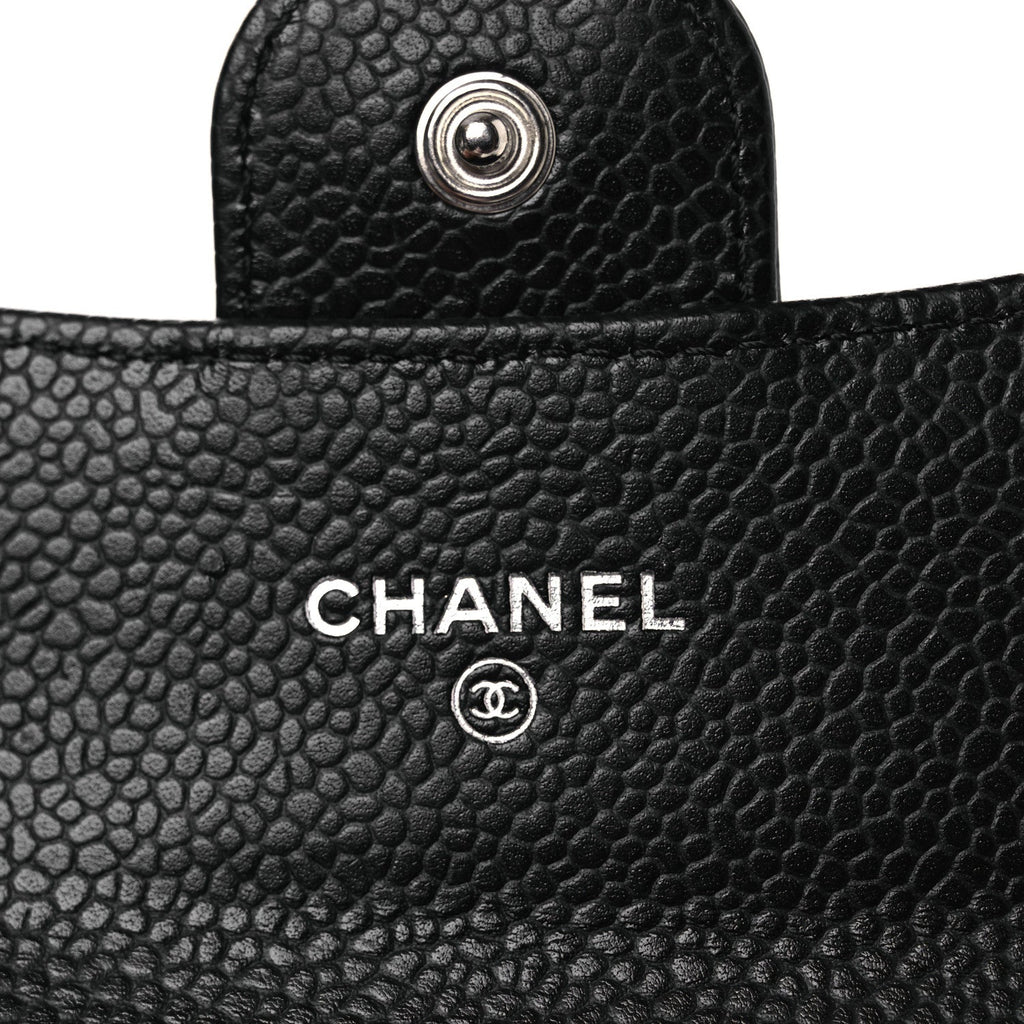 Caviar Quilted Flap  Holder Wallet Black