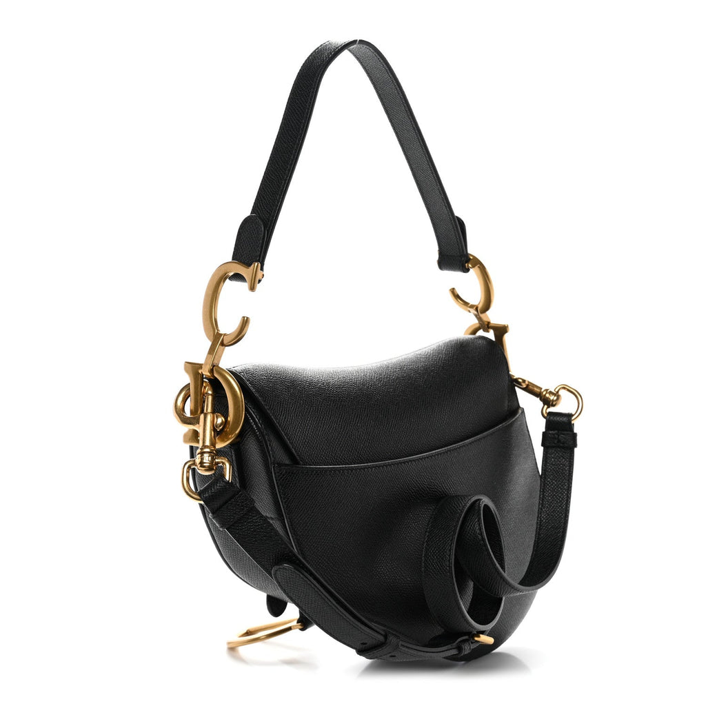 Grained Calfskin Saddle Bag With Strap Black