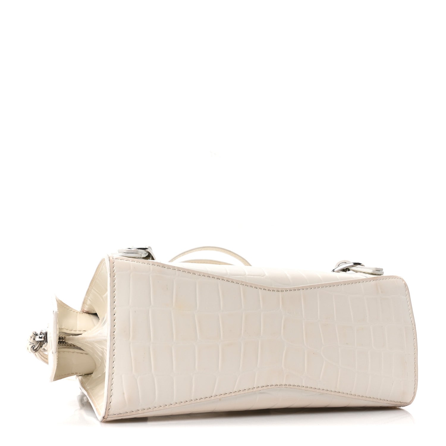 Semi Shiny Calfskin Crocodile Embossed Neo Classic Silver Hardware Nano City Crossbody White
