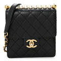 Goatskin Quilted Chic Pearls Flap Black