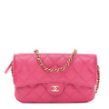 Caviar Quilted Flap Phone Holder With Chain Pink