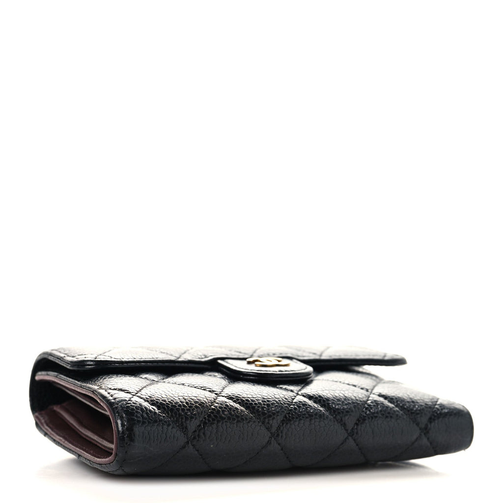 Caviar Quilted Medium Flap Wallet Black