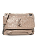 Crinkled Calfskin Matelasse Monogram Medium Niki Chain Satchel Light Taupe