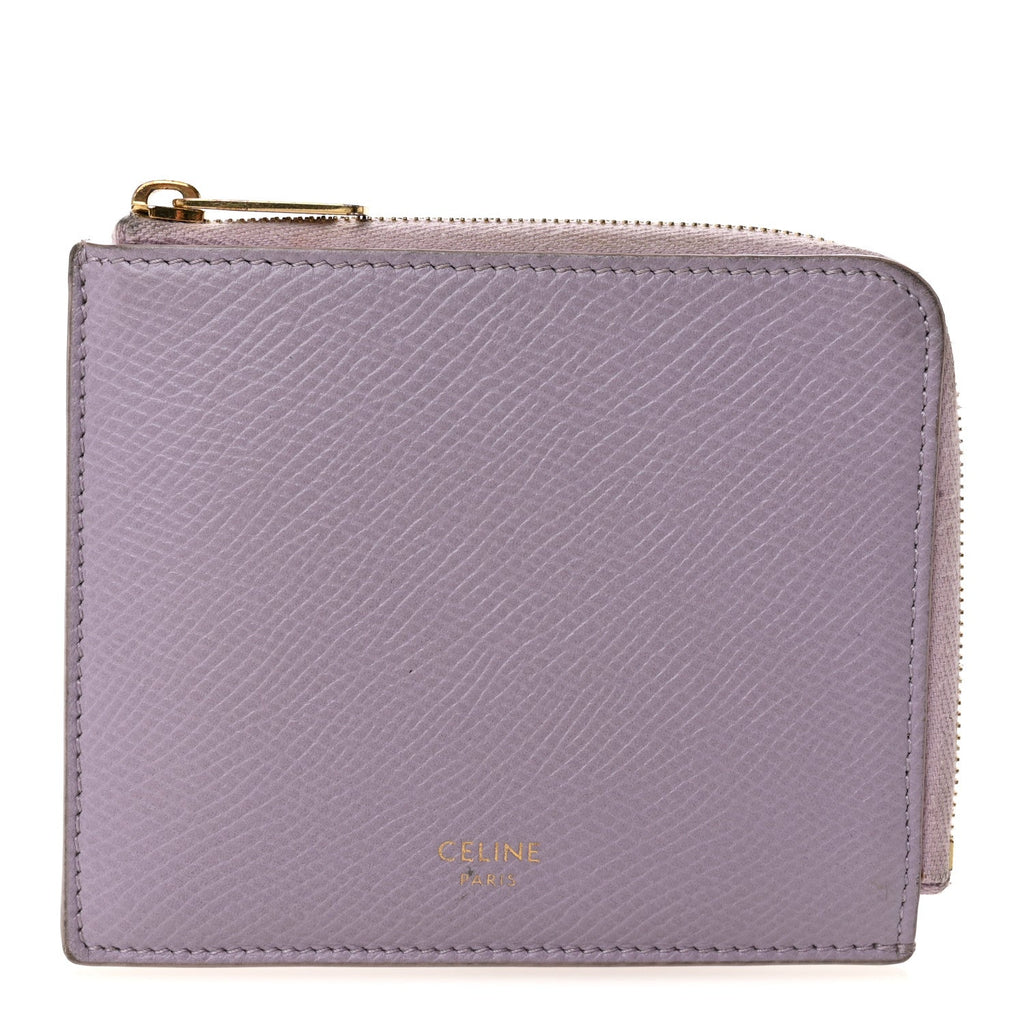 Drummed Calfskin Medium Half Zip Multifunction Wallet Coin Purse Liliac