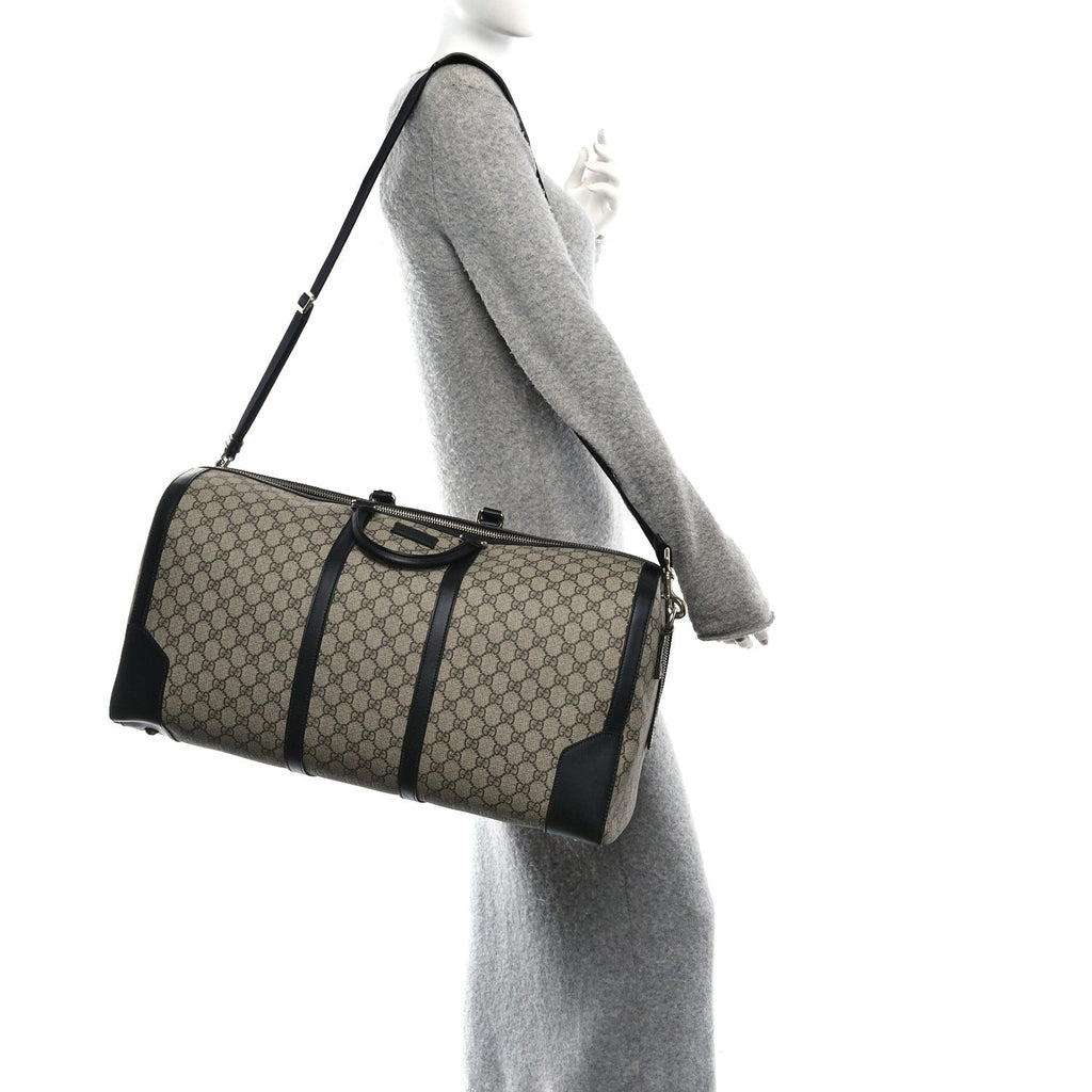 GG Supreme Monogram Selleria Calfskin Large Duffle Beige Ebony Black
