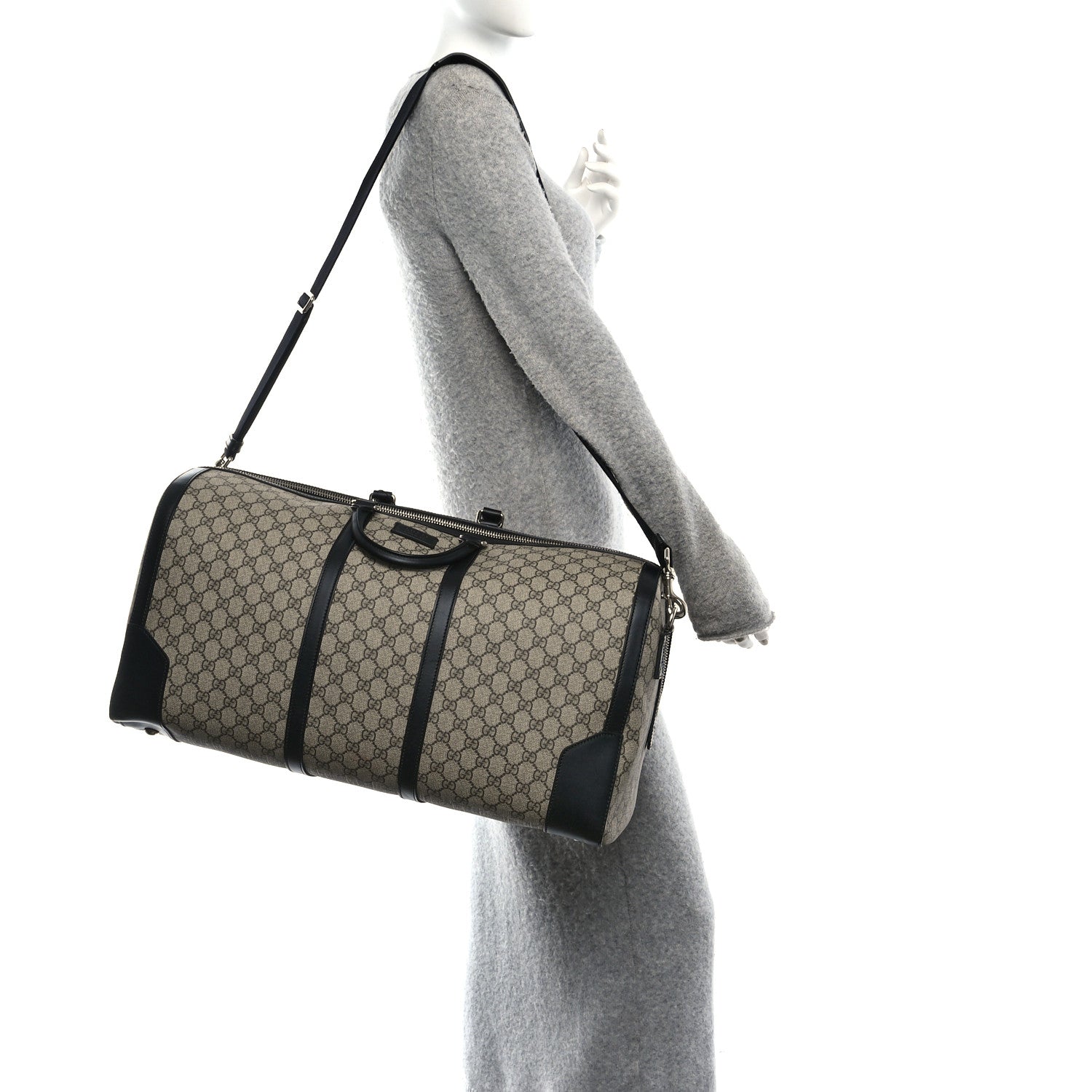 GG Supreme Monogram Selleria Calfskin Large Duffle Beige Ebony Black