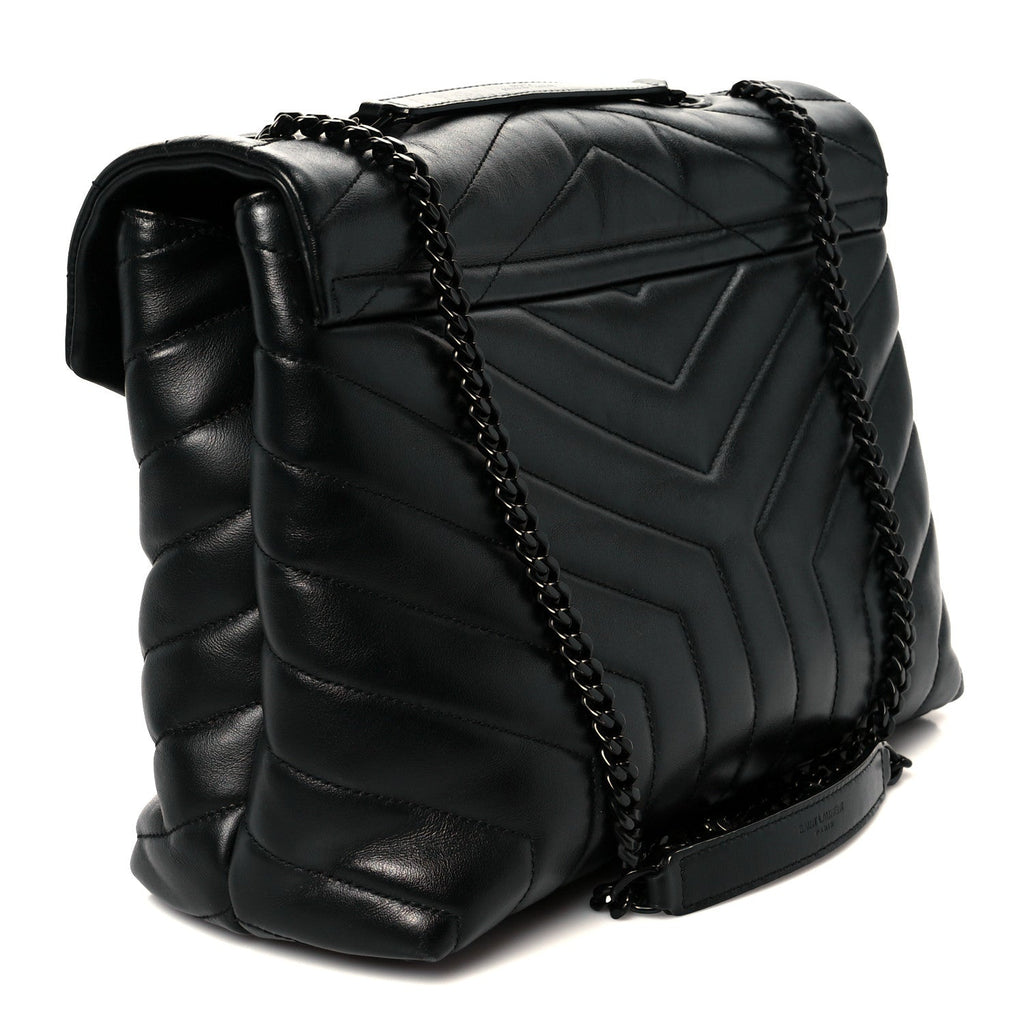 Calfskin Y Quilted Monogram Monochrome Medium Loulou Chain Satchel Black