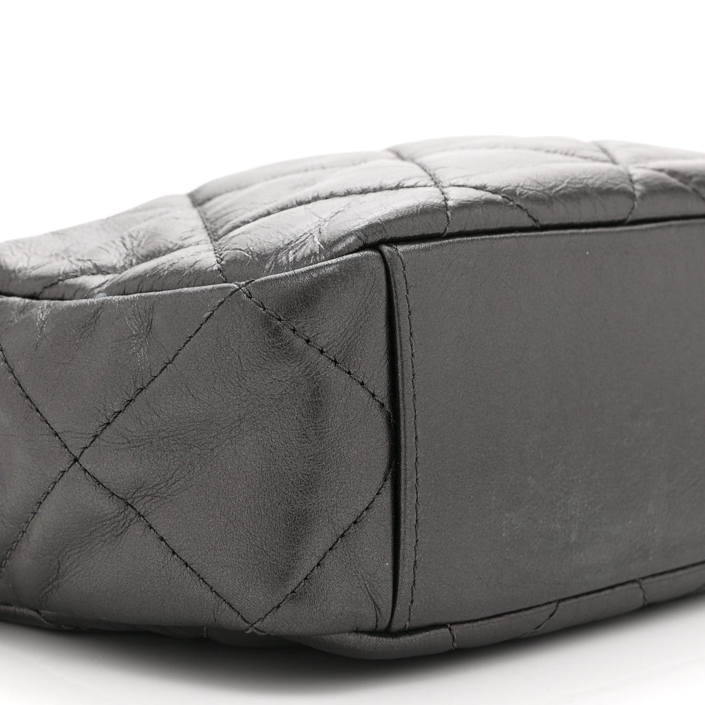 Metallic Calfskin Pearl Quilted CC Mini Camera Case Ruthenium