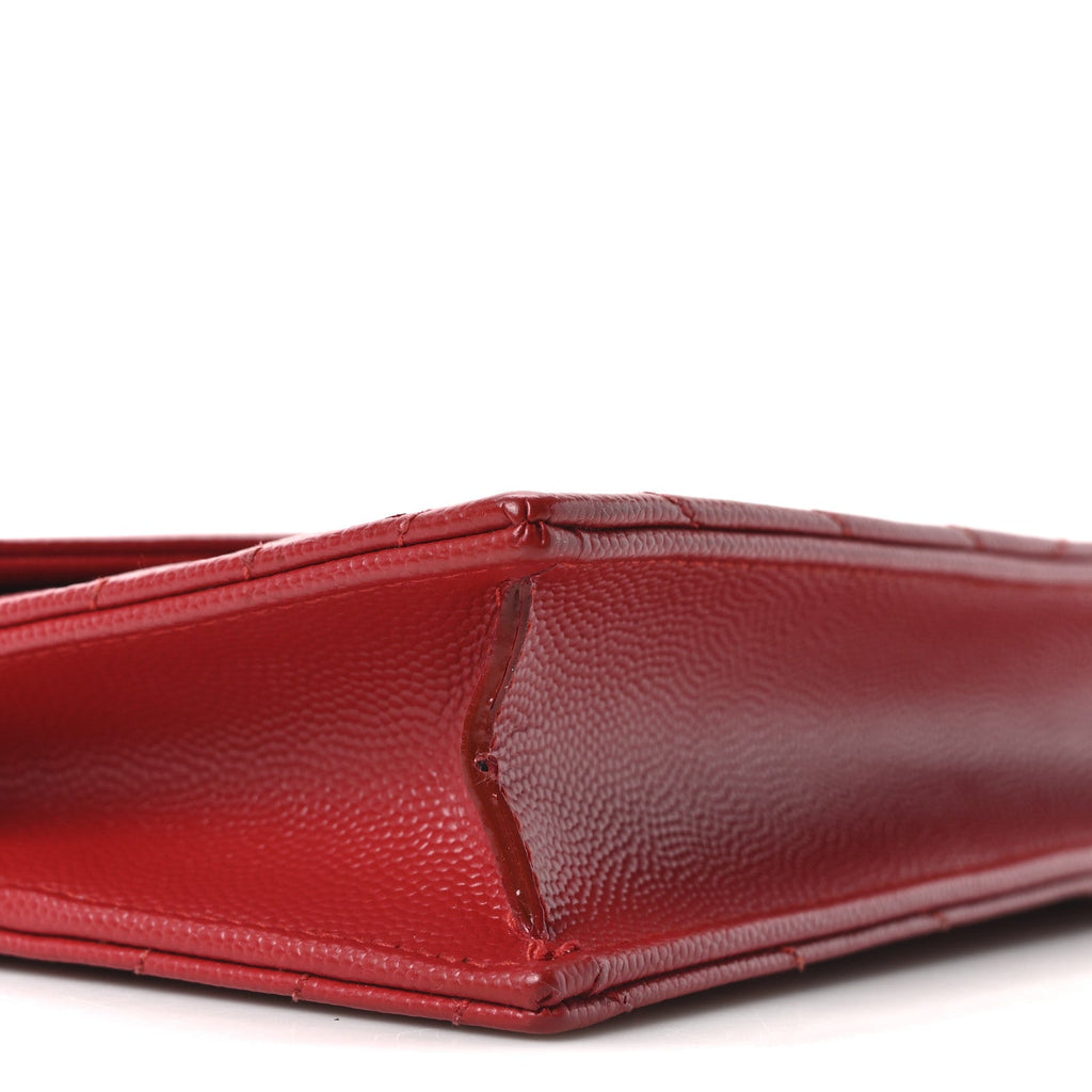 Grain De Poudre Matelasse Chevron Monogram Envelope Chain Wallet New Red
