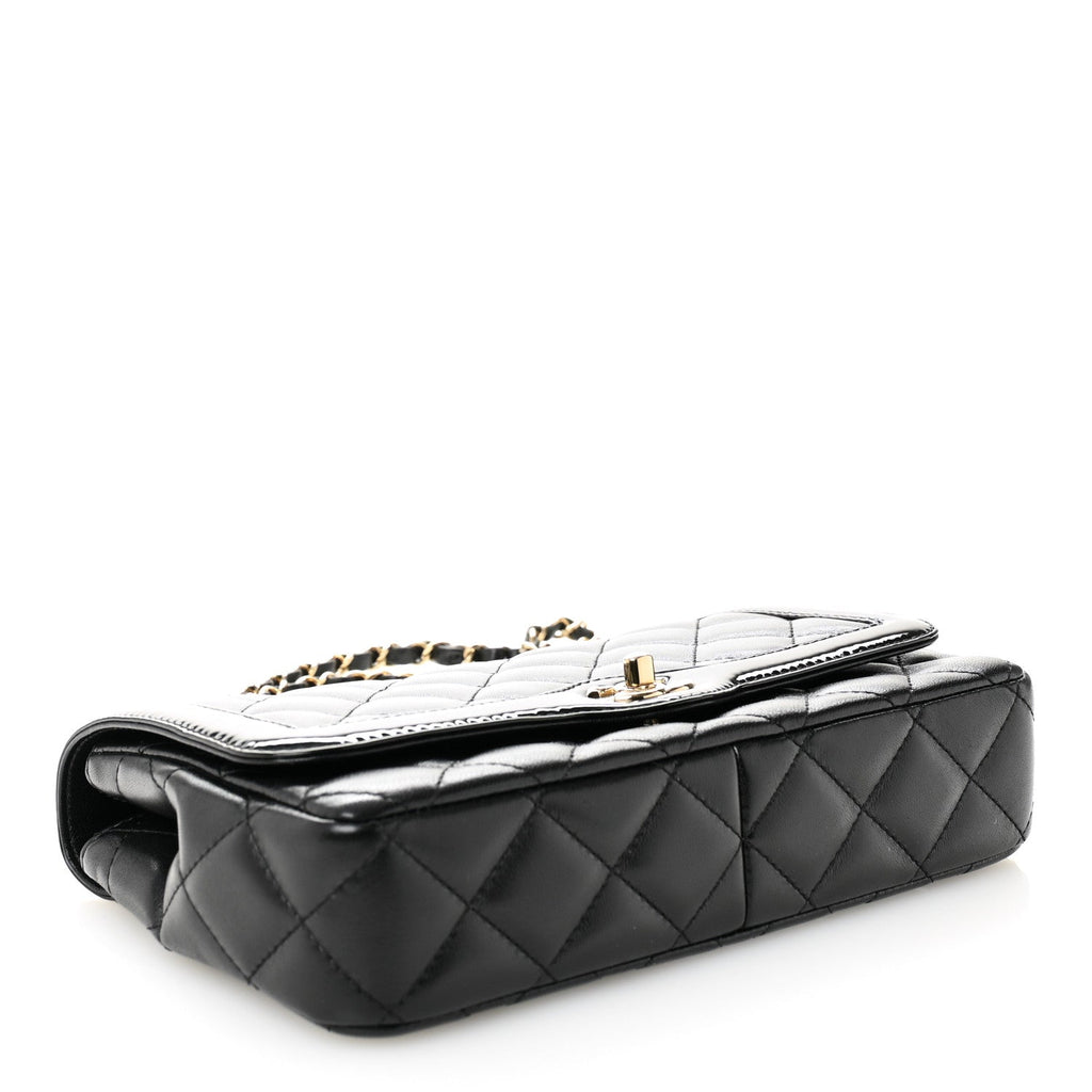 Lambskin Patent Calfskin Quilted Small Flap Bag Black