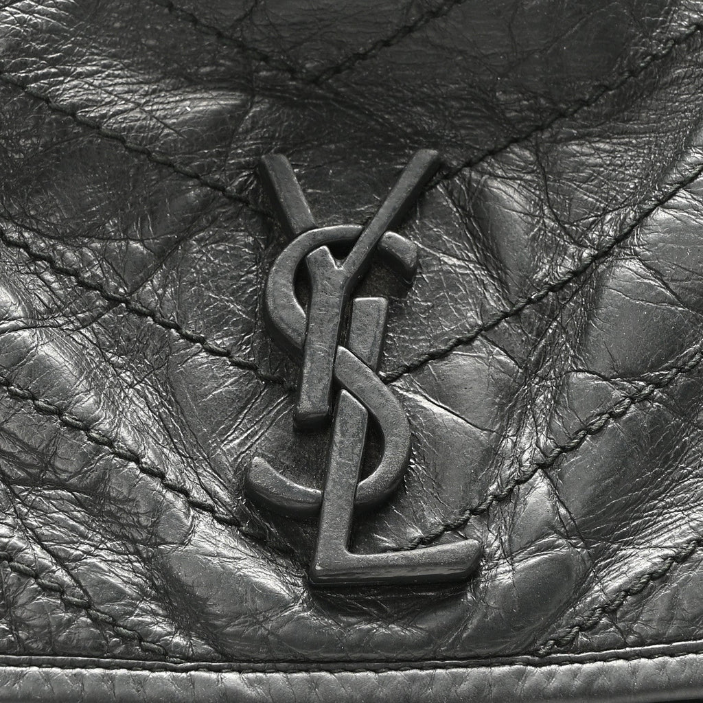 Crinkled Calfskin Matelasse Monogram Medium Niki Chain Satchel Storm