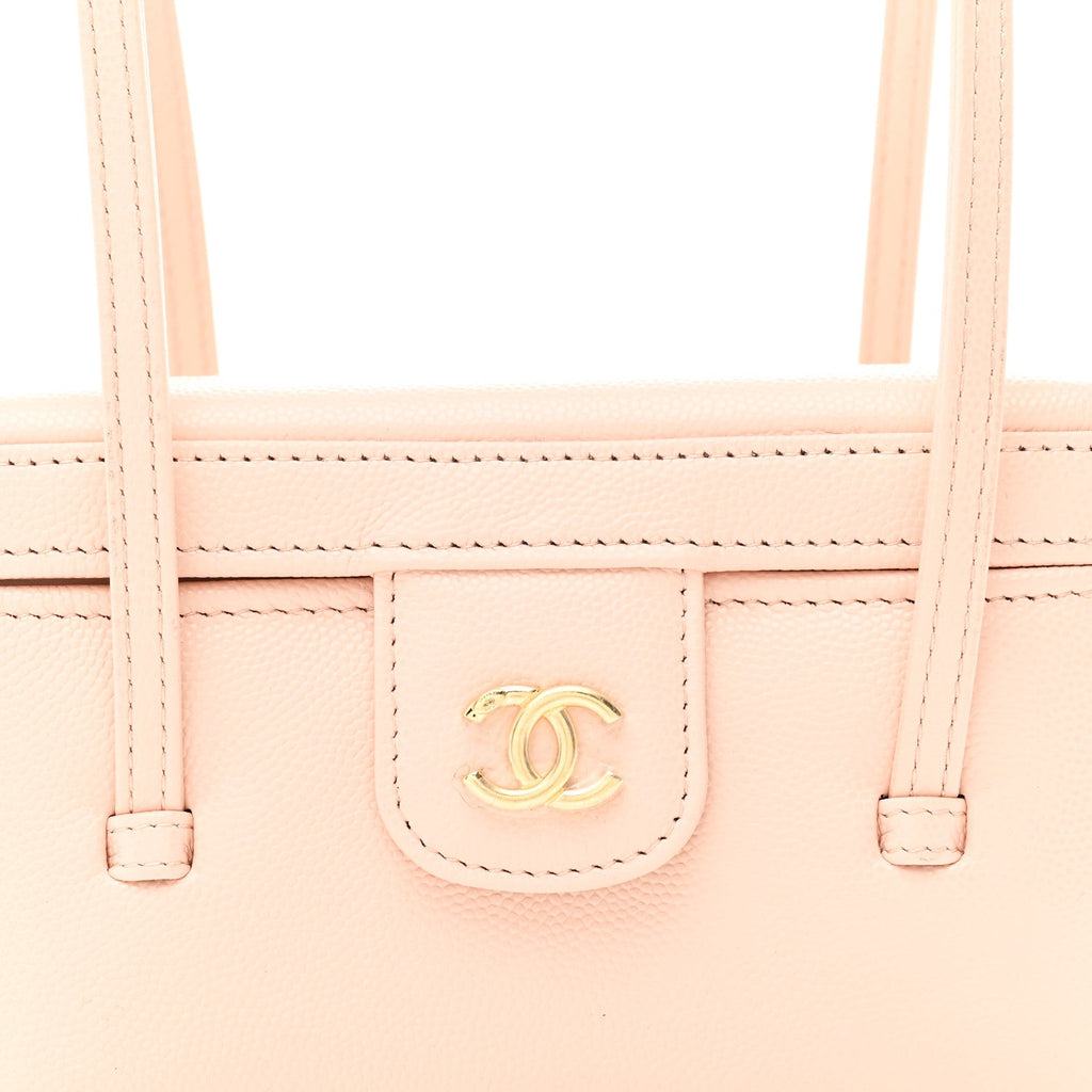 Shiny Caviar Preppy Coco Long Vanity With Strap  Light Pink