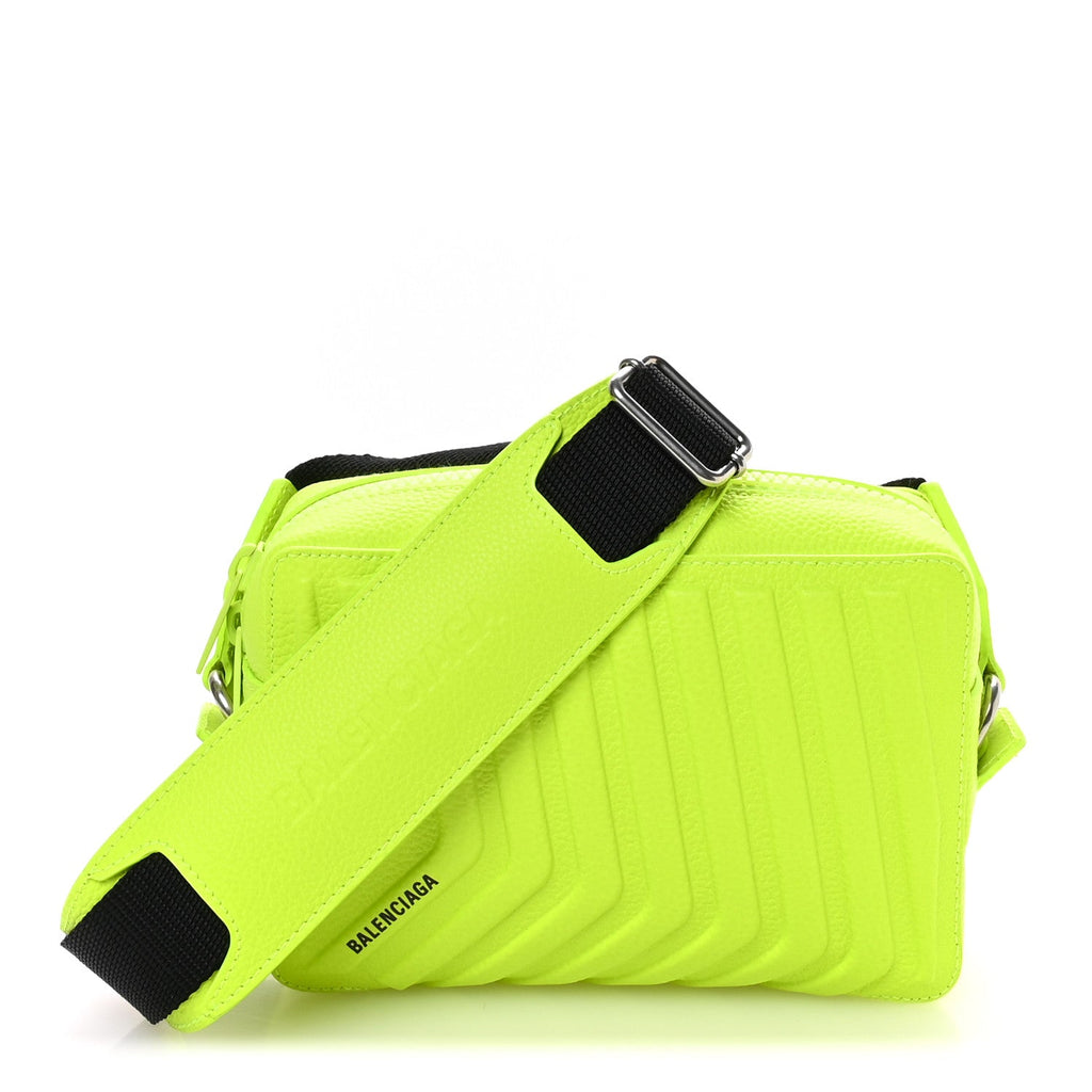 Grained Calfskin Embossed Car Camera Bag Yellow Fluo Black