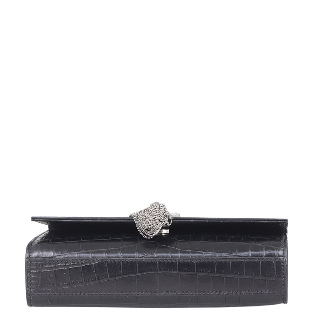 Saint Laurent Kate Tassel Chain Bag Small Croc-Embossed