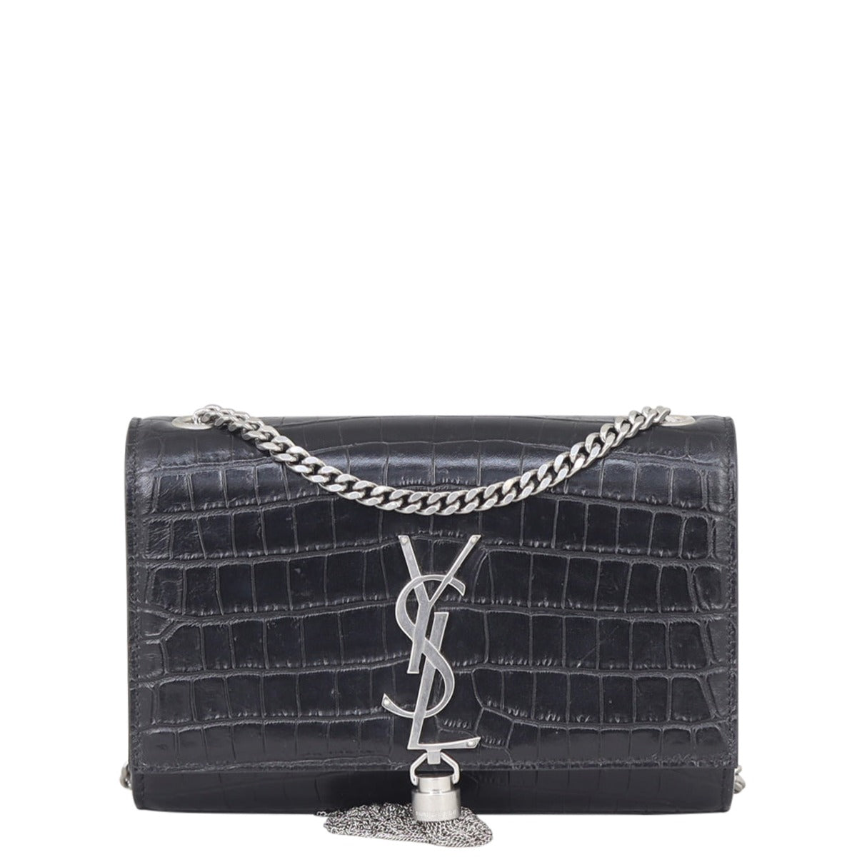 Saint Laurent Kate Tassel Chain Bag Small Croc-Embossed