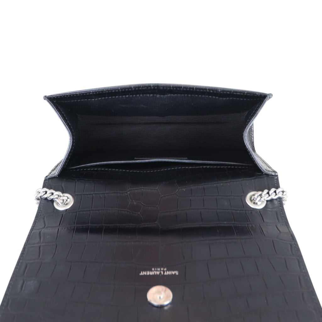 Saint Laurent Kate Tassel Chain Bag Small Croc-Embossed