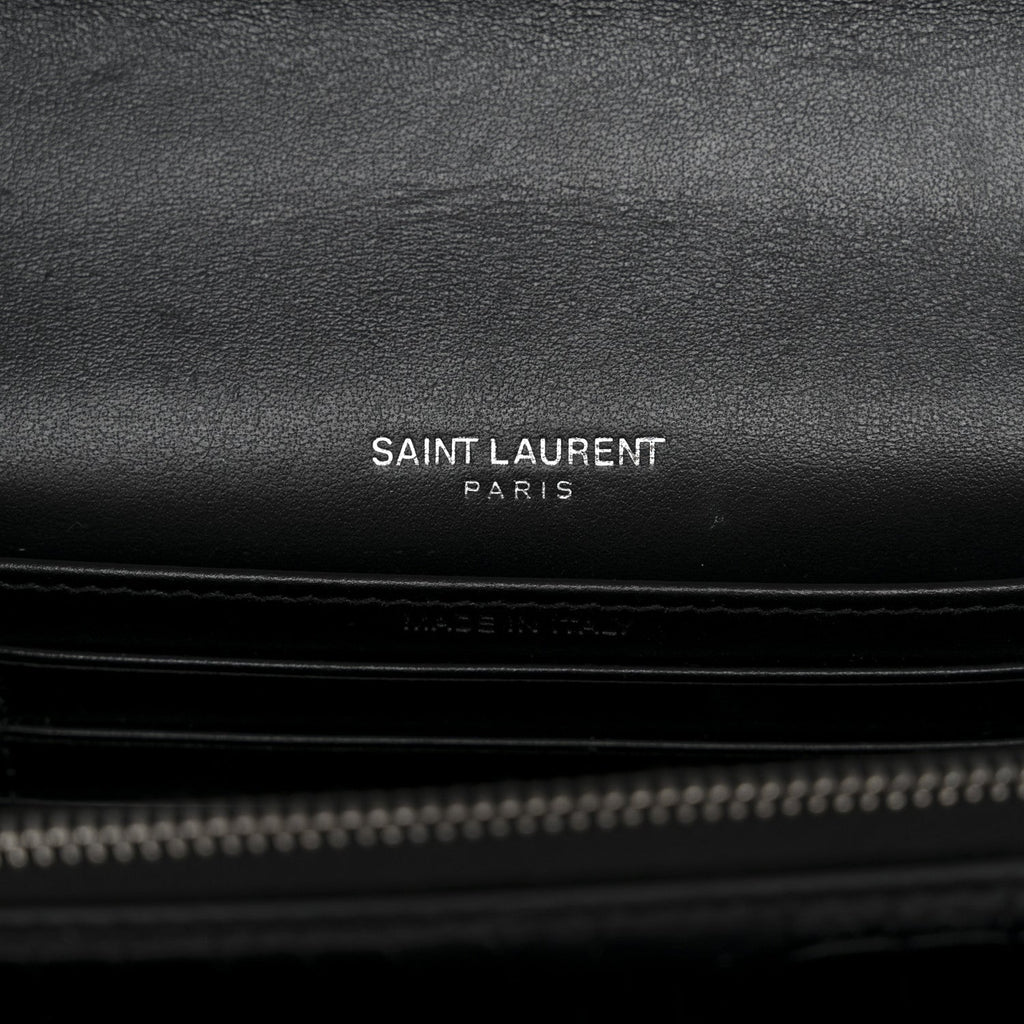 Calfskin Crocodile Embossed Monogram Sunset Chain Wallet Black