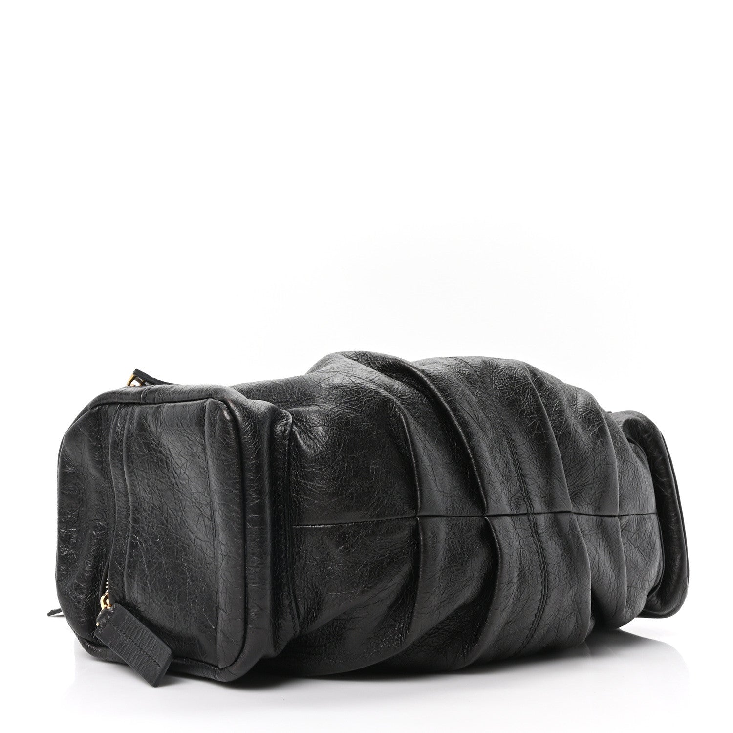 Crinkled Calfskin Large Grand Tour Multipocket Bag Black