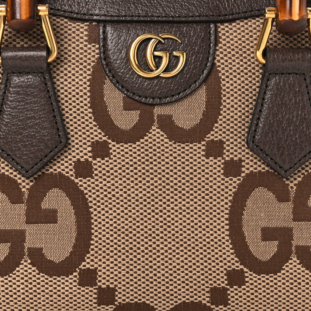 Monogram Jumbo GG Textured Dollar Calfskin Mini Diana Tote Bag Camel Ebony New Acero