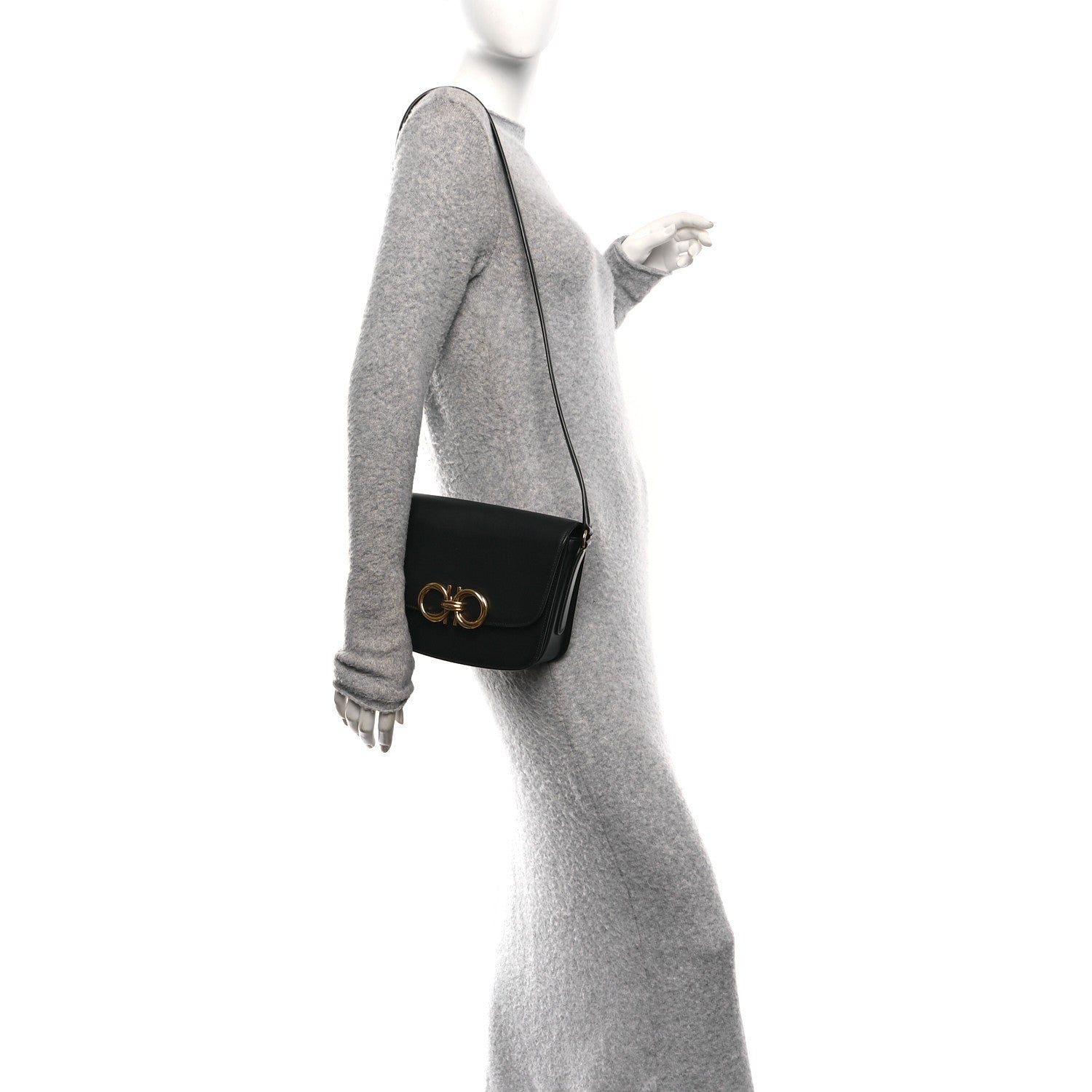Calfskin Gancini Shoulder Bag Black