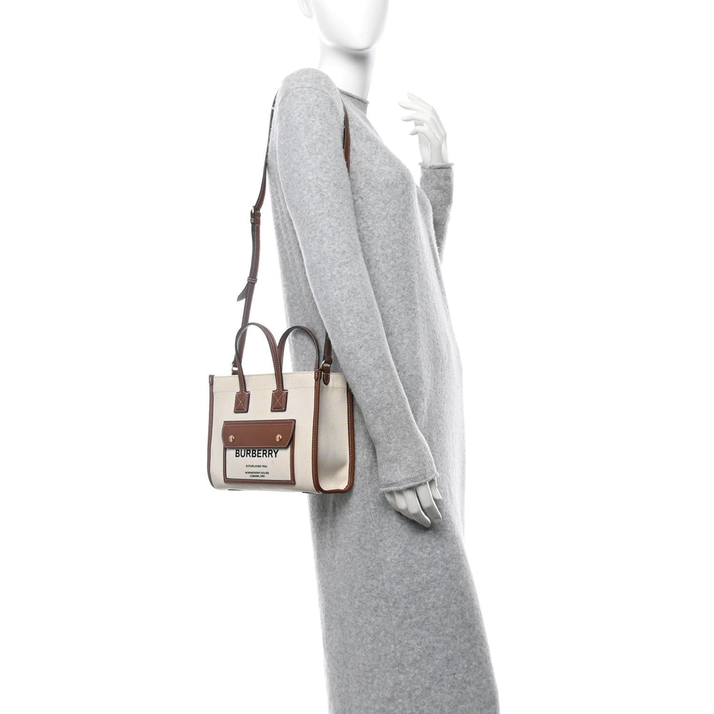 Canvas Smooth Calfskin Mini Two Tone Freya Tote Brown