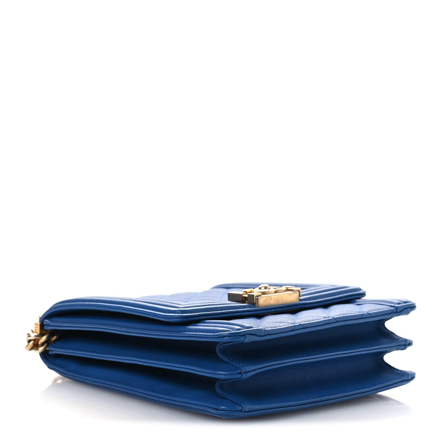 Calfskin Quilted North South Boy Flap Blue