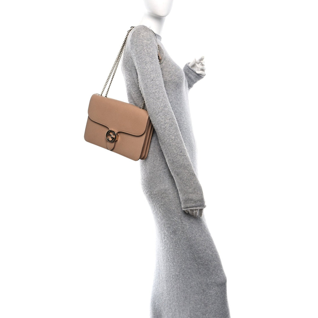 Dollar Calfskin Interlocking G Shoulder Bag Camelia