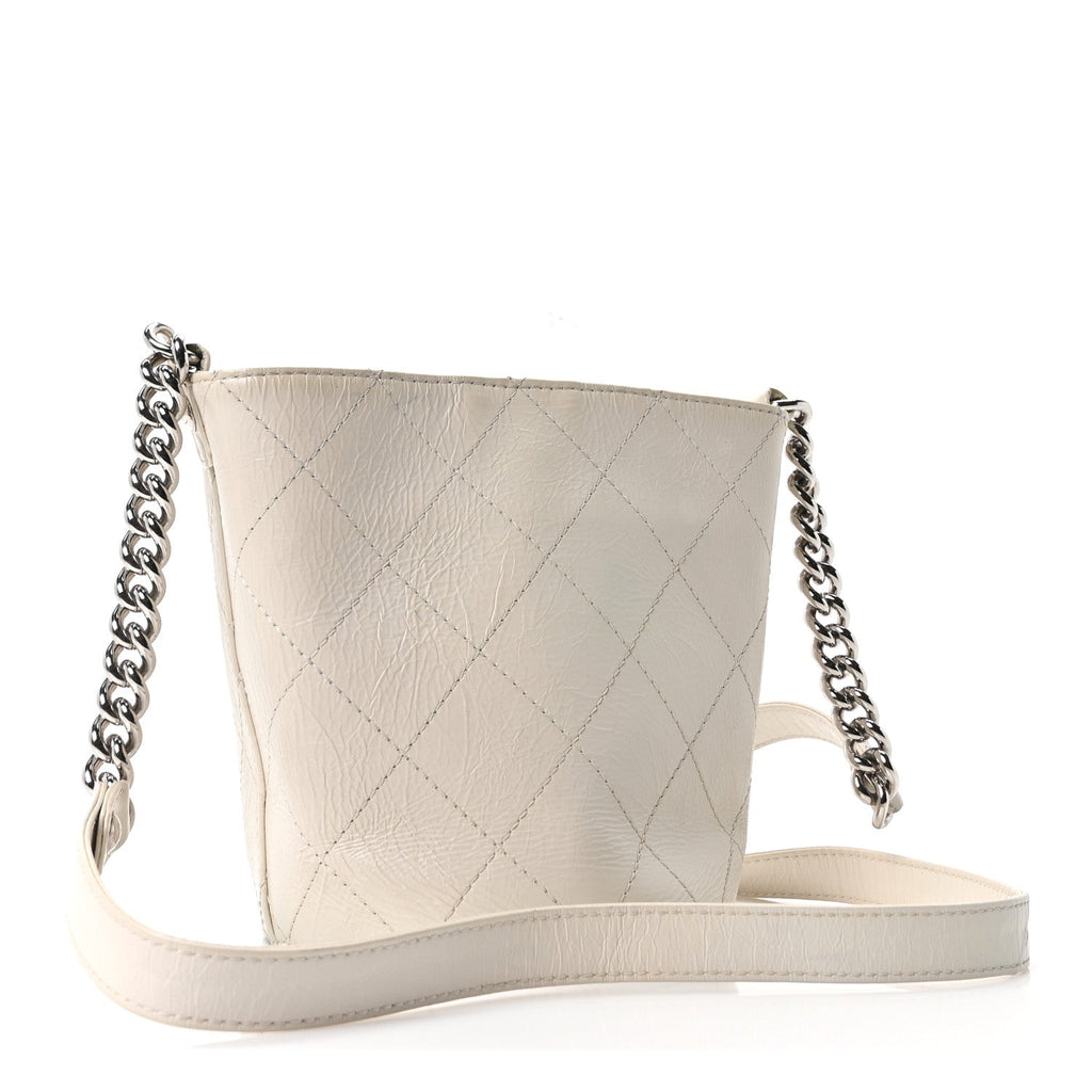Crumpled Calfskin Bucket Bag White